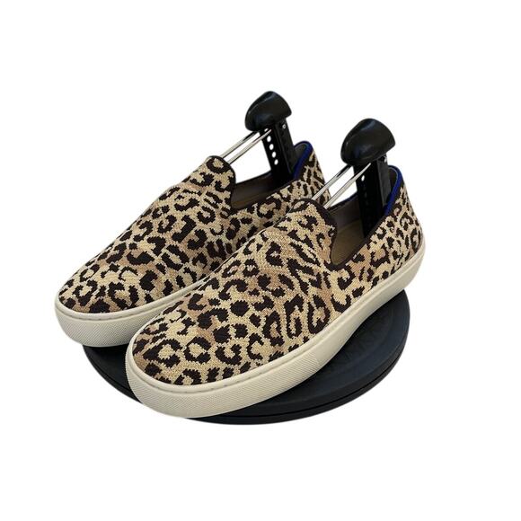 Rothy's Shoes - Women Rothy's Knit Skateboard Footbed Comfort Slip On Sneaker SZ 9 Brown Leopard